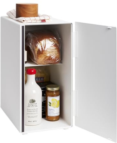 Yamazaki 5680 TOWER Brotkasten, hochkant, weiß, Stahl, Minimalistisches Design, 22 x 34,5 x 41 cm (LxBxH)