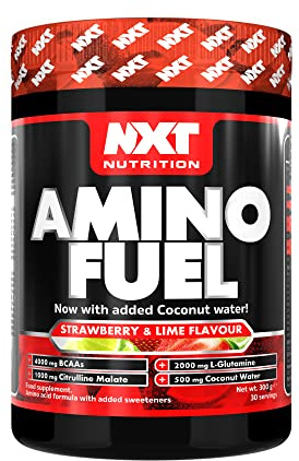 NXT Nutrition Amino Fuel Energy Drink | BCAAs Amino Acids with Beta Alanine, Vitamin D3 and Citrulline Malate – for Performance, Endurance and Energy Support | (Strawberry Lime)