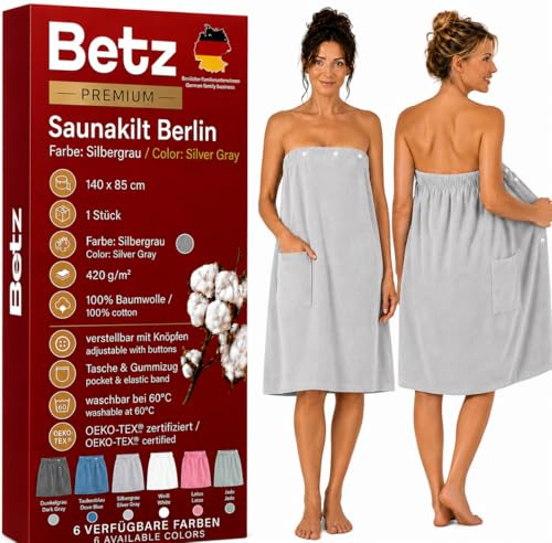 Betz Frotté bastukilt med knappar för kvinnor 100 % bomull 420 g/m², Berlinfärg silvergrå