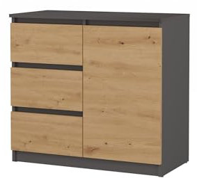 VBChome Kommode mit 1 Tür und 3 Schubladen 80 x 40 x 75 cm Antrazit - Artisan Grifflose Schubladenkommode Mehrzweckschrank für Flur Schlafzimmer Wohnzimmer Kinderzimmer Modern Antrazit - Artisan