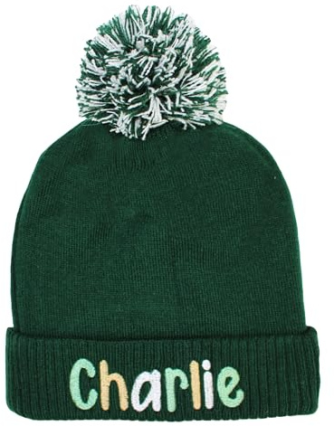 TeddyT's Children's Personalised Bottle Green Chunky Knit Winter Bobble Hat (4-10 Years)