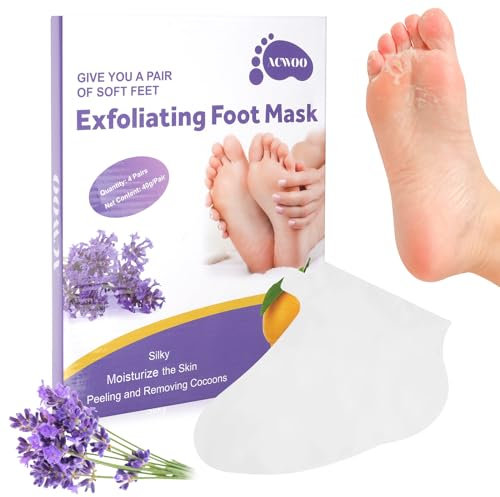 ACWOO Fußmaske, 4 Paar Hornhaut Fußmaske, Hornhautentferner Socken, Foot Hornhaut-Socken, Anti Hornhaut Socken, Foot Peel Mask, Maske für weiche Füße, effektive Fußpflege