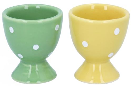 Gisela Graham Green & Yellow Polka Dot Egg Cups - set of two