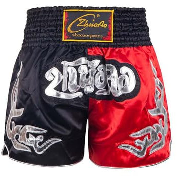 FEESHOW Kinder Jungen MMA Box Shorts Muay Thai Fight Käfigkämpfen Grappling Martial Arts Kickboxing Shorts Trainingshose Schwarz&Rot 122-128