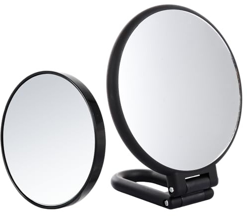 ASelected 2-Piece Magnifying Mirrors Set, 15X Double Sided Hand Mirror with Handle Foldable Handheld 360° Rotating, 10X Magnifying Mirror with Suction Cup, Portable Travel Essential