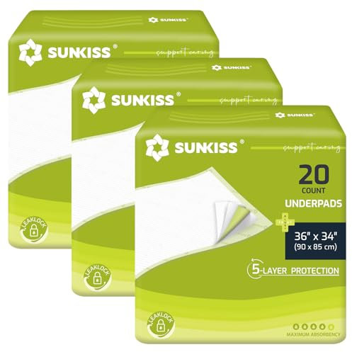 SUNKISS TrustPlus Empapadores Desechables 90cm x 85cm para Adultos y Niños, Súper Absorbentes para Incontinencia, Alfombrillas Extra Grandes para Entrenamiento de Cachorros, Paquete de 60