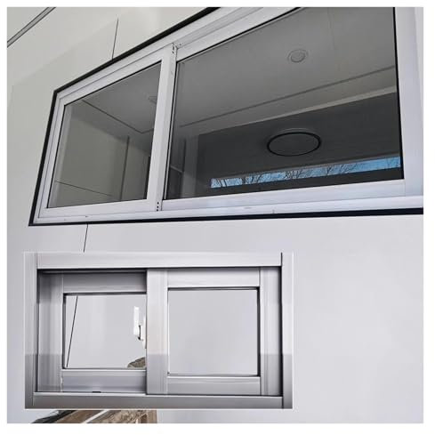Ventana corrediza de aleación de aluminio con vidrio y cerradura, segura y resistente para sótano, baño, cobertizo, cabina, garaje
