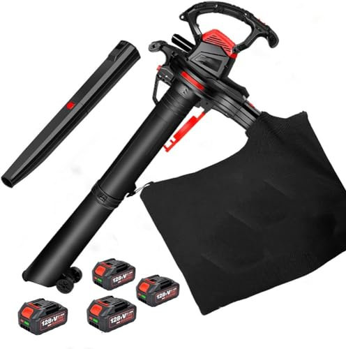 ERSINIAN Soplador y Aspirador de Hojas portátil, 40 V, eléctrico, de Litio, soplador y Aspirador, 2 en 1, para jardín, Patio, habitación, Exterior, con Cuatro baterías.