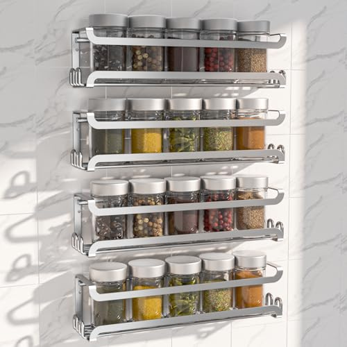 LUCYCAZ 4 Pack Wall Mounted Spice Rack for Kitchen Cabinet,RV,Camper,Sliver