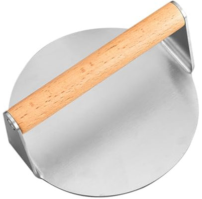 Luxshiny Prensa para Hamburguesas Circular 16 Cm Acero Inoxidable Madera, Prensa De Carne Picada Versátil para Plancha y Barbacoa, Herramienta para Cocineros Aficionados y Profesionales