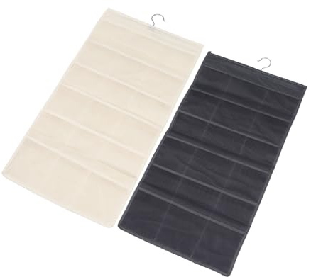 VILLFUL 2 Piezas Bolsa Colgante para Almacenamiento con Compartimentos Doble Cara y Diseño Resistente para Ropa Interior Calcetines y Accesorios Organizador para Armario de Gris y Beige