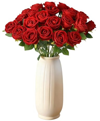 Sumneo 6er Set Künstliche Rosen Wie Echt, Kunstblumen Gefälschte Rosen für Deko Hochzeit, Brautstrauß, Tischdeko, Home Déco, Garten, Vase Füllen (Farbe) (red)