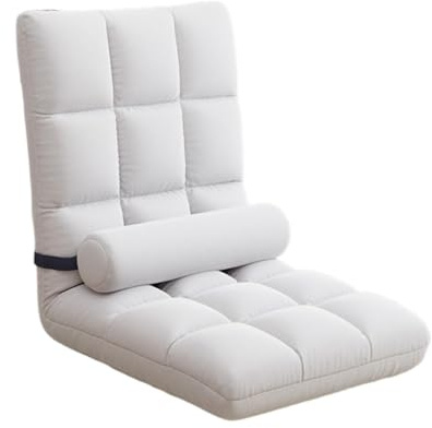 YWJLQH Silla de Piso Plegable con Soporte Lumbar y Ajuste Múltiple Sofá Reclinable para Leer O Descansar Desmontable y Fácil de Limpiar Adecuada para, Blanco, Individual