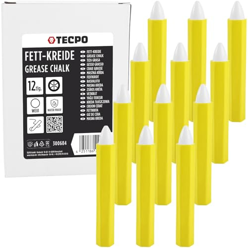 TECPO Tiza blanca para neumáticos, 12 piezas, universal, resistente al agua, resistente a las manchas, tiza grasa, alta opacidad, marcador preciso de neumáticos, marcador de neumáticos