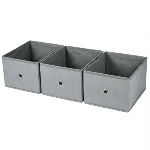 IMAXWAVE 3 Cajas de Almacenamiento Plegable de Tela 26.5x26.5x13 cm Gris – Organizador para Armario y Estantería – Cubo de Almacenaje Resistente con Ojal Metálico para Hogar y Oficina