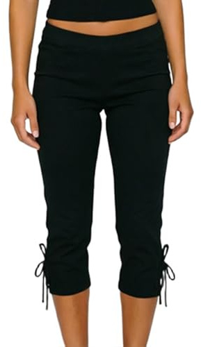 Qianderer Women's Split Capri Leggings Low Waisted Skinny Leg Bow Tie Up Cropped Shorts Casual Yoga Going Out Dressy Capri Pants (Ba Black, L)