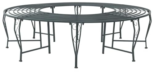 Ziaphsol Banc d'arbre rond 8 places en acier argenté gris mat Ø 160 x 44 cm Assise d'extérieur autour des troncs d'arbre Résistant aux intempéries pour jardin, terrasse