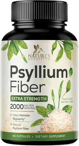 Psyllium Husk Fiber 2000mg Per Serving Supplement - Extra Strength Psyllium Fiber Powder - Natural Soluble Fiber Pills, Supports Digestion, Colon Health & Regularity, Bottled in USA - 60 Capsules