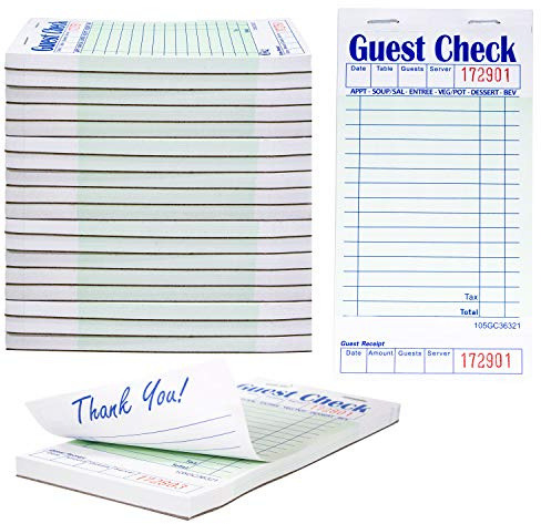 Upper Midland Products Blocco per controllo degli ospiti per camerieri, cameriere, server, ristoranti, ordini o esercizi per bambini, pagina singola, carta spessa resistente, 50 fogli, 20 pezzi
