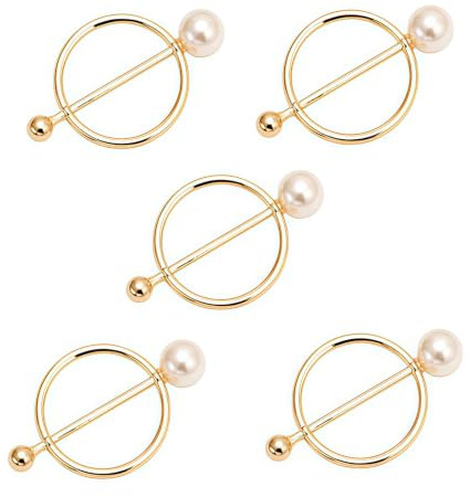 VASANA Lot de 5 clips ronds en alliage de zinc doré pour écharpe, foulard, écharpe, boucle en soie, accessoire de décoration tendance pour vêtements, écharpe, t-shirt, châle.