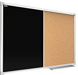 ALLboards Kombitafel 2 in 1 Schwarze Magnetische Kreidetafel & Kork-Pinnwand mit Aluminiumrahmen 120x90cm, Korktafel Schwarze Magnetische Kreidetafel