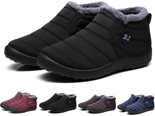 Hokuto Boojoy Winter Boots, Men and Women's Winter Snow Boots, Fur Lining Waterproof Slip On Outdoor Warm Ankle Boots (Black, Numeric_6)