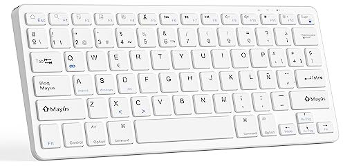 Teclado Bluetooth Teclado Inalámbrico Ultrafino Compatible con iOS/Android/Windows Sistema Teclado Español Recargable para iPad/iPhone/PC/Laptop/Smartphone/Tablet/Ordenador QWERTY ES Layout