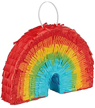 Relaxdays Mini Pinata Regenbogen, befüllbare Piñata, Geburtstag, Partypinata, zum Aufhängen, HBT: 18 x 26 x 5,5 cm, bunt