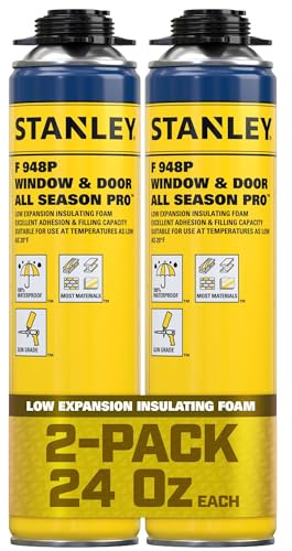 STANLEY F948P All Season Pro Gap Filler - Window & Door Filler in 10F˚, Expanding Polyurethane Sealant for Gaps & Cracks, | Gun Use, Gun NOT Included | 24 Oz, 2 Pack