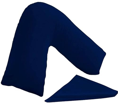 I&S Home V Shaped Pillow with Navy Pillowcase - Comfortable Triangle Pillow - Orthopaedic, Maternity and Pregnancy Support Pillow, Extra Filled Hollowfibre Soft Support for Neck, Back & Shoulder