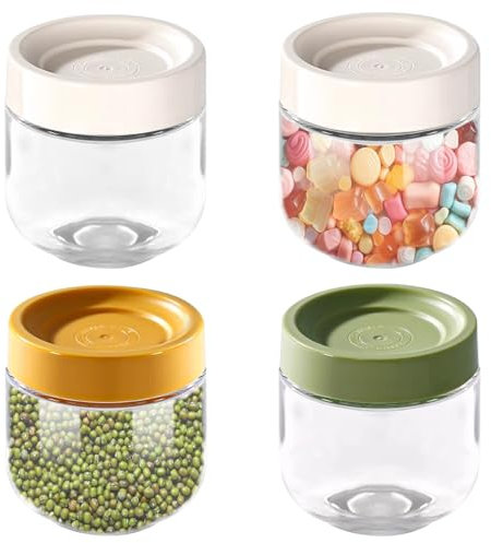 TOATELU Overnight Oats - Lot de 4 bocaux en verre réutilisables - 300 ml - Avec couvercle à visser - Pour yaourt, pudding, salade, confiture, miel (jaune/beige/vert)