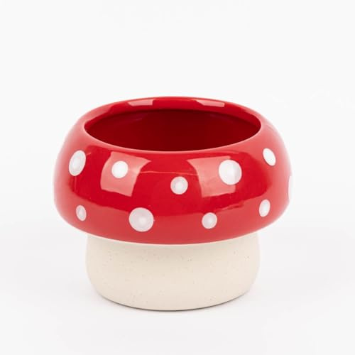 SCHÖNER LEBEN. Übertopf Fliegenpilz aus Steinzeug weiß rot 12,5x9x9,5cm