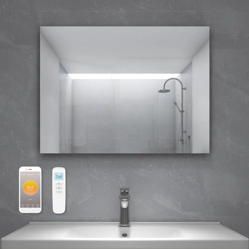 Miroir avec éclairage LED Chauffage infrarouge 60 x 120 cm 700 W, pl_PL: Lustro z oświetleniem LED i ogrzewaniem na podczerwień (Infrarot-Heizspiegel+Thermostat+WLANGröße60x120)