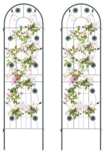 RELAX4LIFE Rankgitter 2er Set, Rankzaun Metall, Garten Spalier zum Stecken, Gartendeko Rosengitter Gartenzaun, Rankhilfe für Rosen Blumen Kletterpflanzen (Grün, 220 x 50 cm)