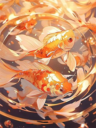 Zuooyi Pintura por Números para Adultos carpas, Kit de Pintura por Números para Adultos sin marco,Kit de Pintura al óleo de Lienzo DIY, con Pinceles y Pinturas Acrílicas,60x75cm