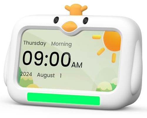 Mitoart Kids Alarm Clock, OK to Wake Clock with Red & Green Lights, Toddler Sleep Training for Children with 8 Natural Sounds & 2 Levels Night Lights