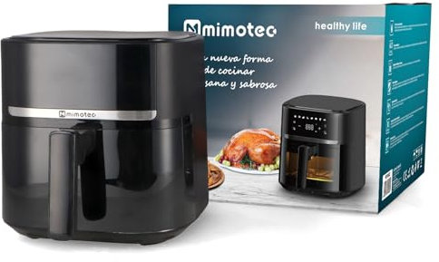 M mimotec Friggitrice ad Aria Roa Touch 5,7L – Friggitrice ad Aria Senza Olio, 1700W, 8 Menu, Touch Screen, Timer Regolabile di 60 Minuti, Temperatura 80-200°C, Cottura Facile e Sana