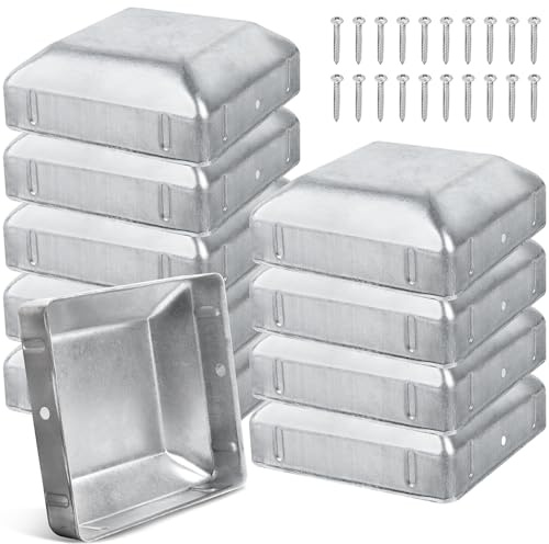 Tapas de Postes 9x9cm Tapas de Poste de Valla de Madera de Metal 10 Piezas con Tornillos para Proteger Postes de Madera (90x90mm)