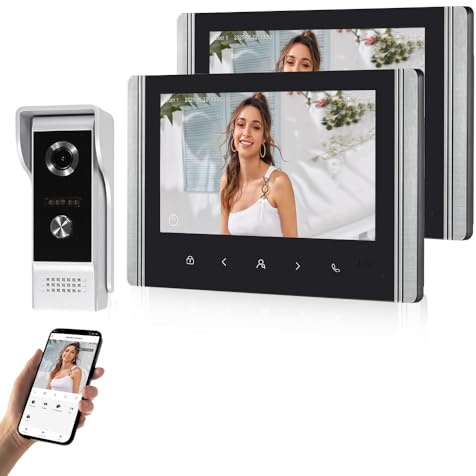 QttyElok WiFi Home Video Gegensprechanlage 1080P HD Video Türklingel Kamera mit 2 Monitoren, 7 Zoll IPS Bildschirm Video Türsprechanlage, IR Nachtsicht, Aufnahme, 2-Wege-Audio, Tuya APP