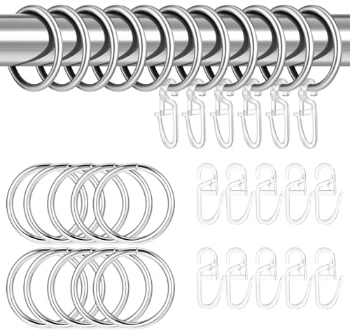 80Pz Anelli Per Tende Con Ganci Metallo,Ganci Tenda Bastone Con Occhielli Plastica Per Finestre,Porte,Doccia,Asta(30mm Argento)