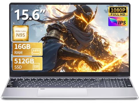 15,6 FHD Ordenador Portátil CPU N95 16 GB DDR4 RAM 512 GB SSD, Desbloqueo Por Huella Dactilar, Teclado Retroiluminado Win 11 USB 3.0 HDMI WiFi y Diseño Ultraligero Para Productividad y Creatividad.