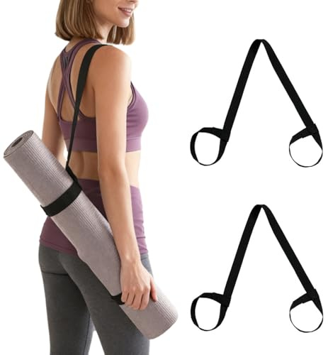 HUSHRICH 2Pcs Yoga Mat Strap for Carrying - Black Yoga Mat Carry Strap Sling, Adjustable Loops for All Mat Sizes (Yoga Mat not included)