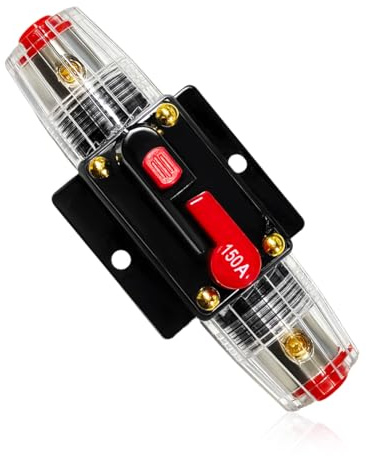 Sbulhia 150A Inline Fuse Holders, 12V-48V DC Circuit Breaker Manual Resettable Fuse Holder, Inline Circuit Breaker Switch for Car Stereo Marine Boat Audio Overload Protection