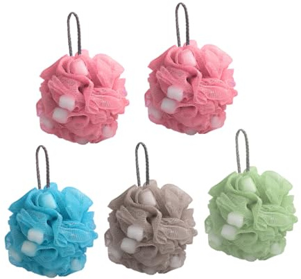 DECOMELODY 5 pezzi Spugne Doccia Esfolianti Morbide per Bagno Palle da Bagno Colorate Extra Large Pulizia Delicata e Schiuma Ricca per Benessere