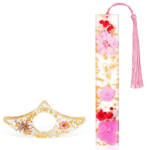 AUAUY 2 stycken harts bokmärken, transparenta pressade blomharts blombuksida hållare bokmärken med fras boksidanshållare tillbehör för bokälskare studenter lärare