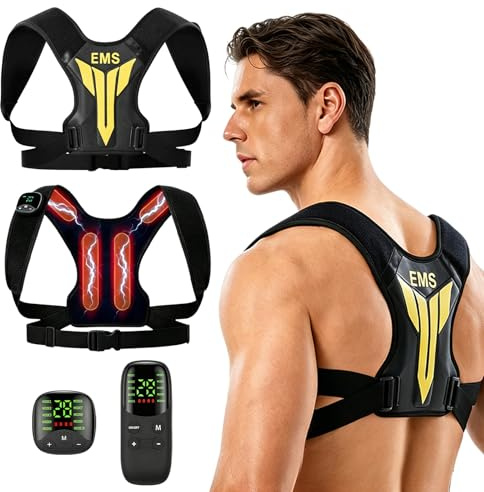 Électrostimulateur Musculaire pour Cou et Dos, EMS Masseur Dos et Cervicales avec Télécommande, 30 Niveaux & 10 Modes, Sangle Electrostimulation pour Cou Dos, Entraîneur Cou EMS pour Hommes et Femmes