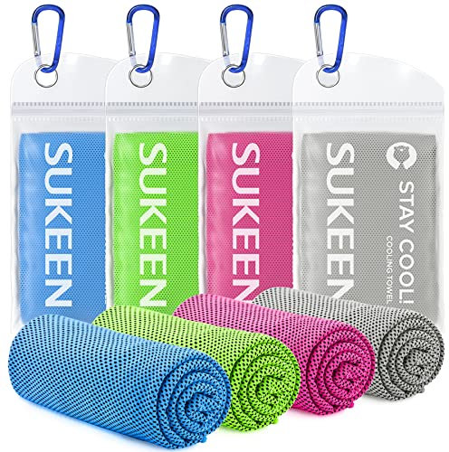 Sukeen Cooling Towel 4 Pack (40x12), Cooling Towels for Neck,Cool Down Towel,Soft Breathable for Golf,Sport,Running,Gym,Workout,Camping,Fitness,Workout & More Activities