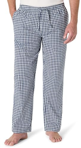 Amazon Essentials Pantaloni Pigiama in Popeline di Cotone dalla Linea Dritta con Coulisse ed Elastico in Vita Uomo, Blu Marino Bianco Percalle, XXL