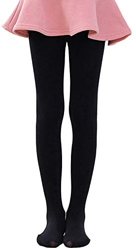 Tulucky Mädchen-Leggings, besonders weich, für Tanz und kleine Kinder, Dickes warmes Fleece-Futter, Ballett-Leggings mit Fuß - Schwarz - M (Hoch : 99/124 cm;Gewicht : 16/30 kg)