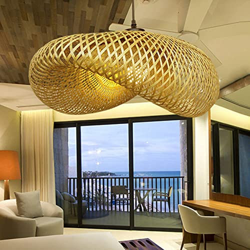 Vintage Lampada A Sospensione Fatta A Mano Naturale Lampada Di Bambù Appeso Nostalgic E27 Ciondolo Regolabile Illumina Ristoranti Camera Da Letto Lampadario Sala Da Pranzo Cafe Bar Luci Pendenti,60cm